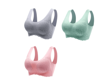 Natural Thai Latex Underwear 4.0 Angel Wings Seamless One Piece Women'S Lace Sports Bra Without Steel Ring (Option: SuitD-4XL)