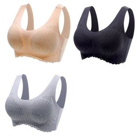 Natural Thai Latex Underwear 4.0 Angel Wings Seamless One Piece Women'S Lace Sports Bra Without Steel Ring (Option: Black Grey Skin-XL)