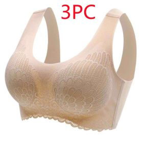 Natural Thai Latex Underwear 4.0 Angel Wings Seamless One Piece Women'S Lace Sports Bra Without Steel Ring (Option: Flesh color 3PC-4XL)