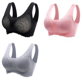 Natural Thai Latex Underwear 4.0 Angel Wings Seamless One Piece Women'S Lace Sports Bra Without Steel Ring (Option: Black Grey Pink-L)